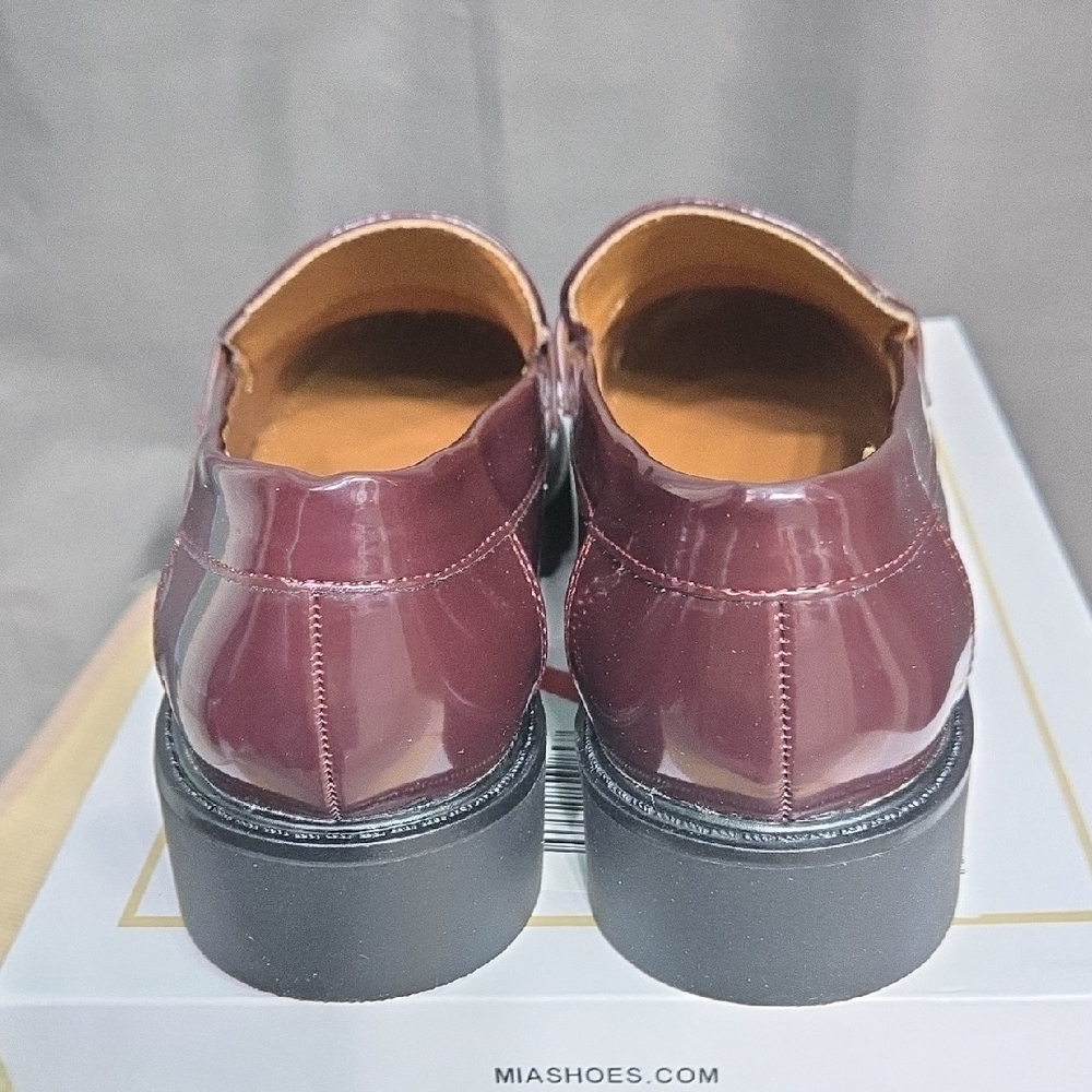 Women's Burgundy Patent Penny Loafers - Picture 2 of 5
